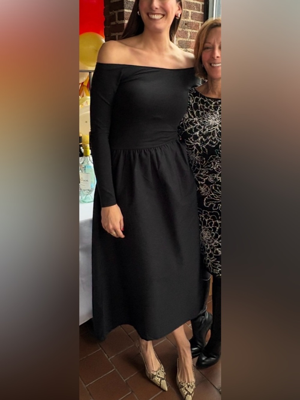 Mango Black Long-Sleeve Off Shoulder Dress